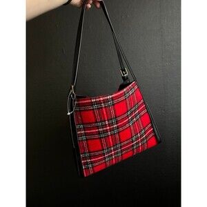 Simply Noelle Red and Black Plaid Shoulder Bag with Black Trim Faux Leather